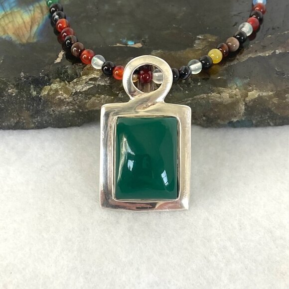 Sterling Silver 925 Multicolor Beaded Green Chrysoprase Pendant Necklace 18" - Picture 11 of 16